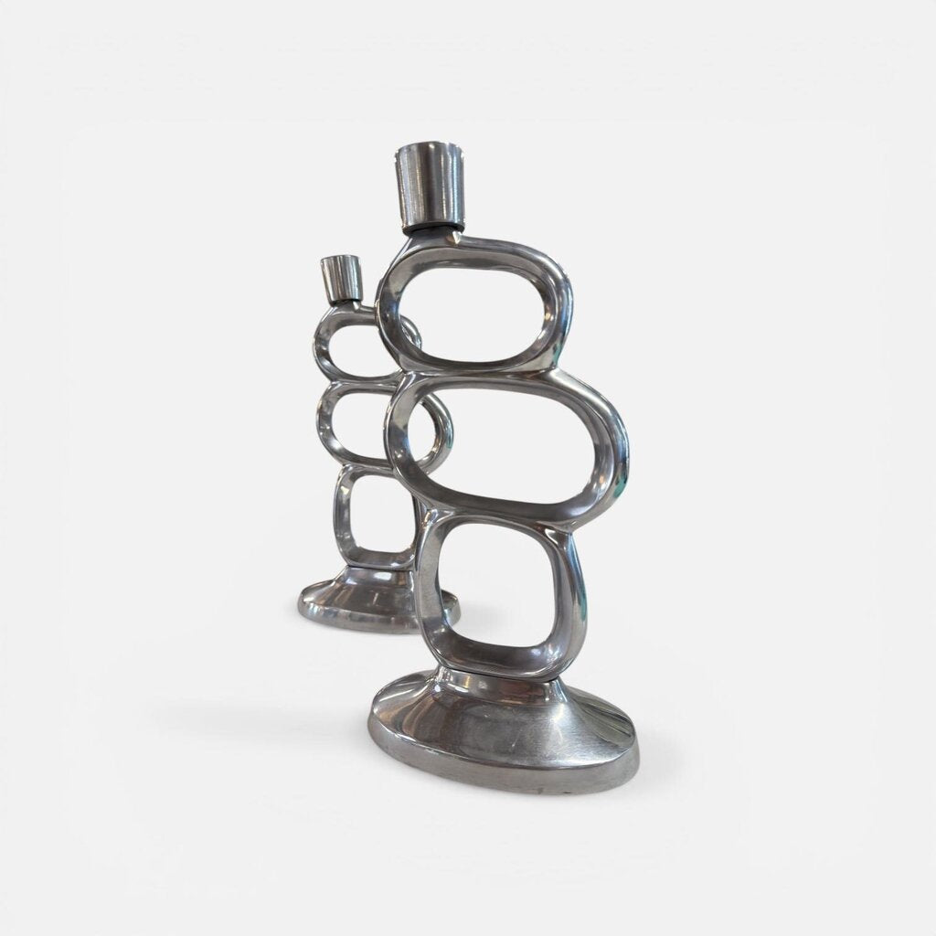 Vintage 80"s Pair of Candle Holders in the style of Matthew Hilton Design (Set of 2)