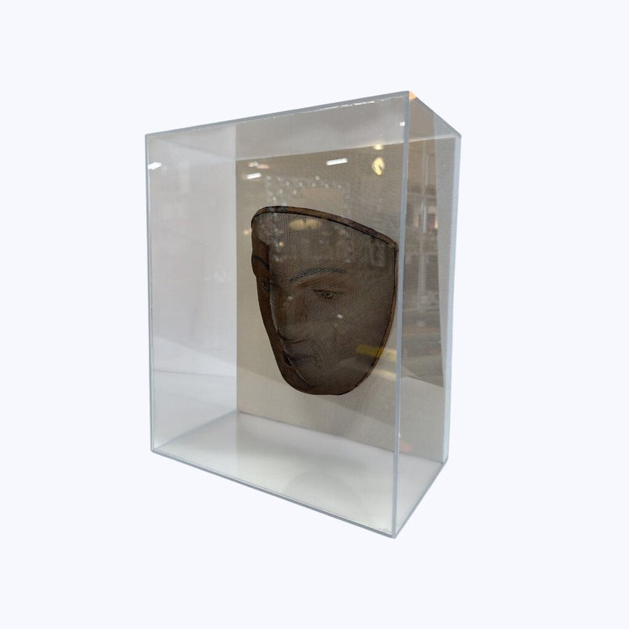 Vintage Oddfellows Wire Mesh Ceremonial Mask in Acrylic shadow Box