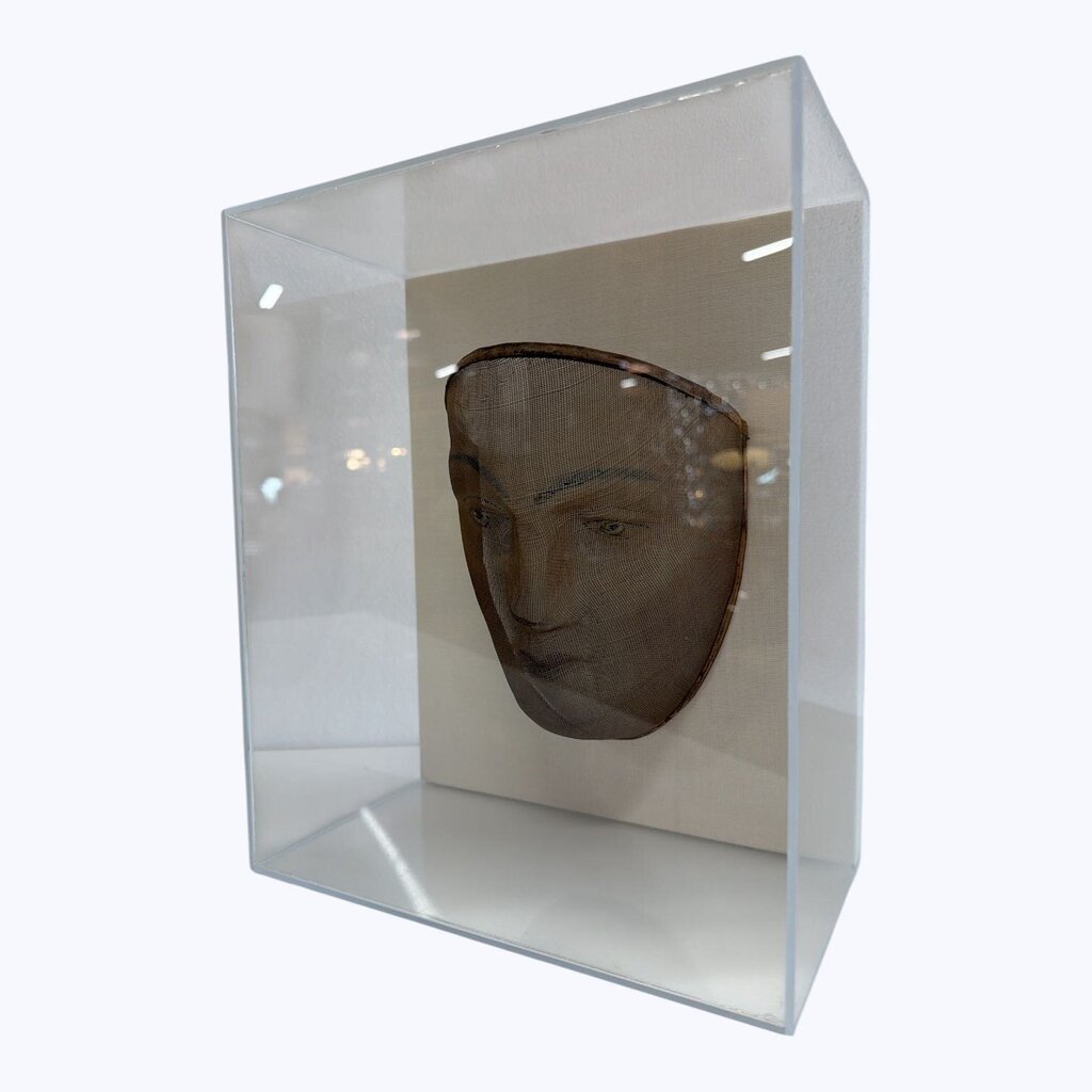 Vintage Oddfellows Wire Mesh Ceremonial Mask in Acrylic shadow Box
