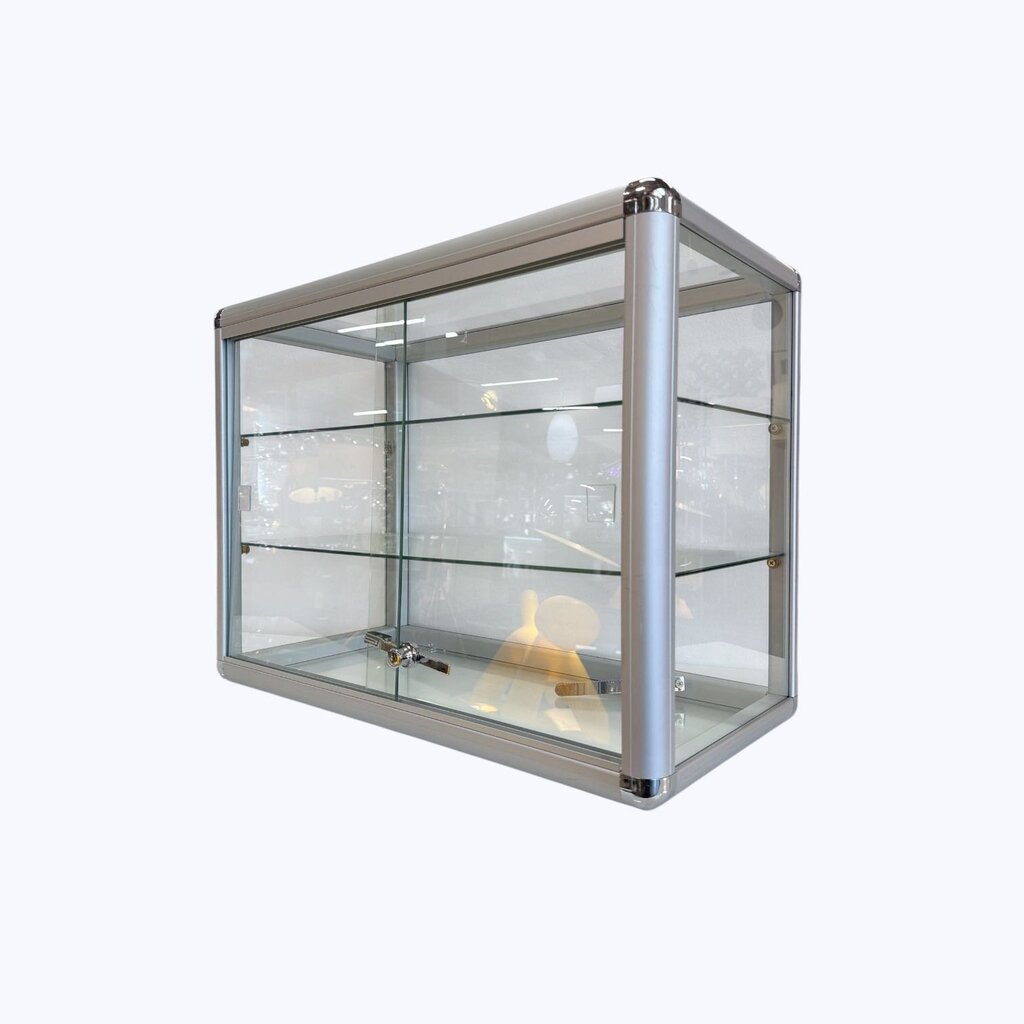 Countertop Display Case w/2glass shelfs and aluminum frame