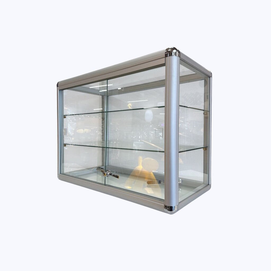 Countertop Display Case w/2glass shelfs and aluminum frame