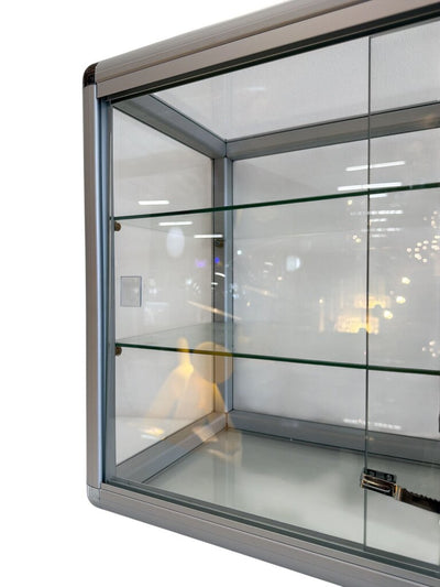 Countertop Display Case w/2glass shelfs and aluminum frame