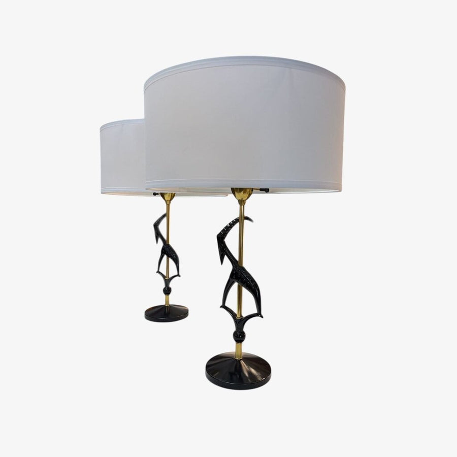 PAIR Rembrandt Antelope Gazelle Lamps - Classic New Drum Shades FABULOUS (Set of 2)