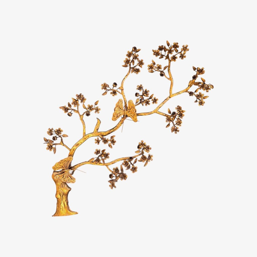 Mid Century Wrought Metal Cherry Blossom Wall Sculpture