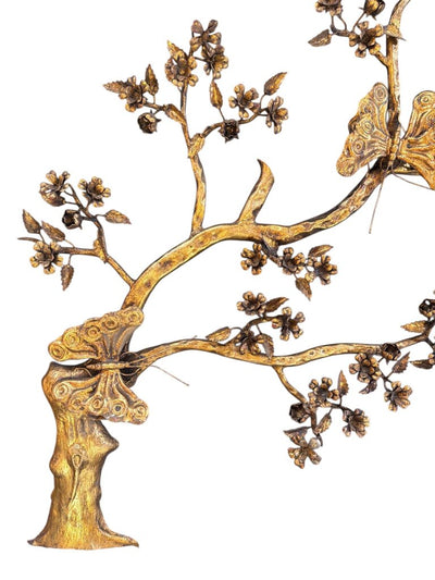 Mid Century Wrought Metal Cherry Blossom Wall Sculpture