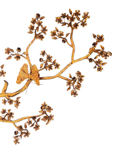 Mid Century Wrought Metal Cherry Blossom Wall Sculpture