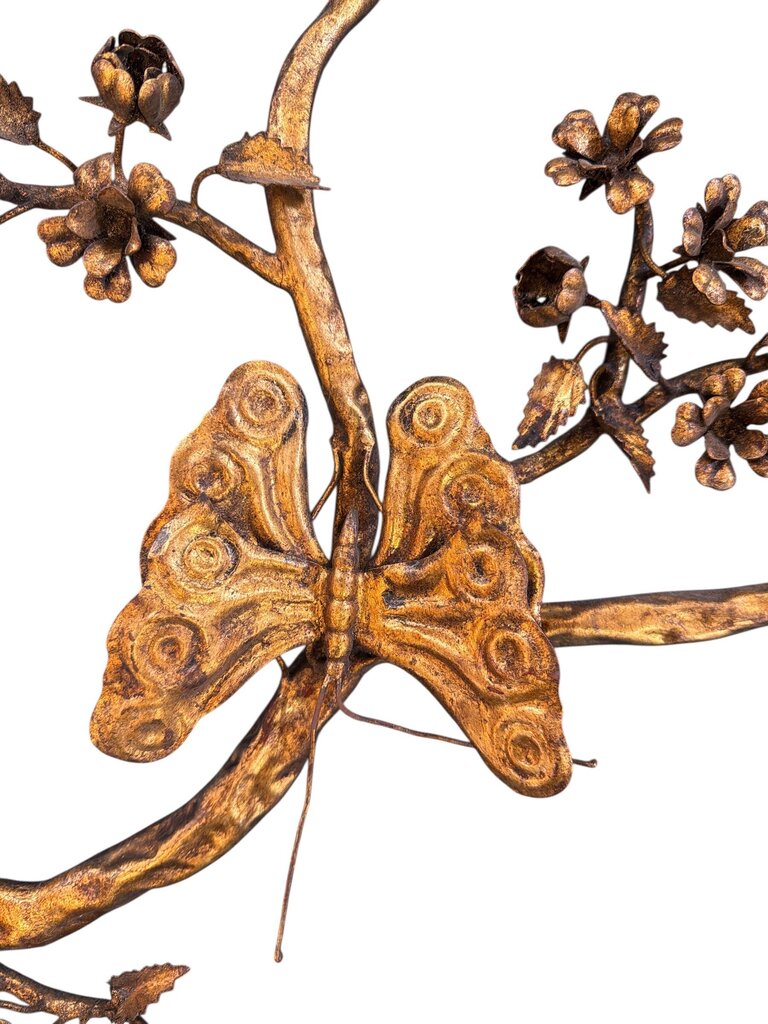 Mid Century Wrought Metal Cherry Blossom Wall Sculpture
