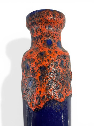 West German Scheurich Fat Lave Glaze Vase orange/blue 200/22