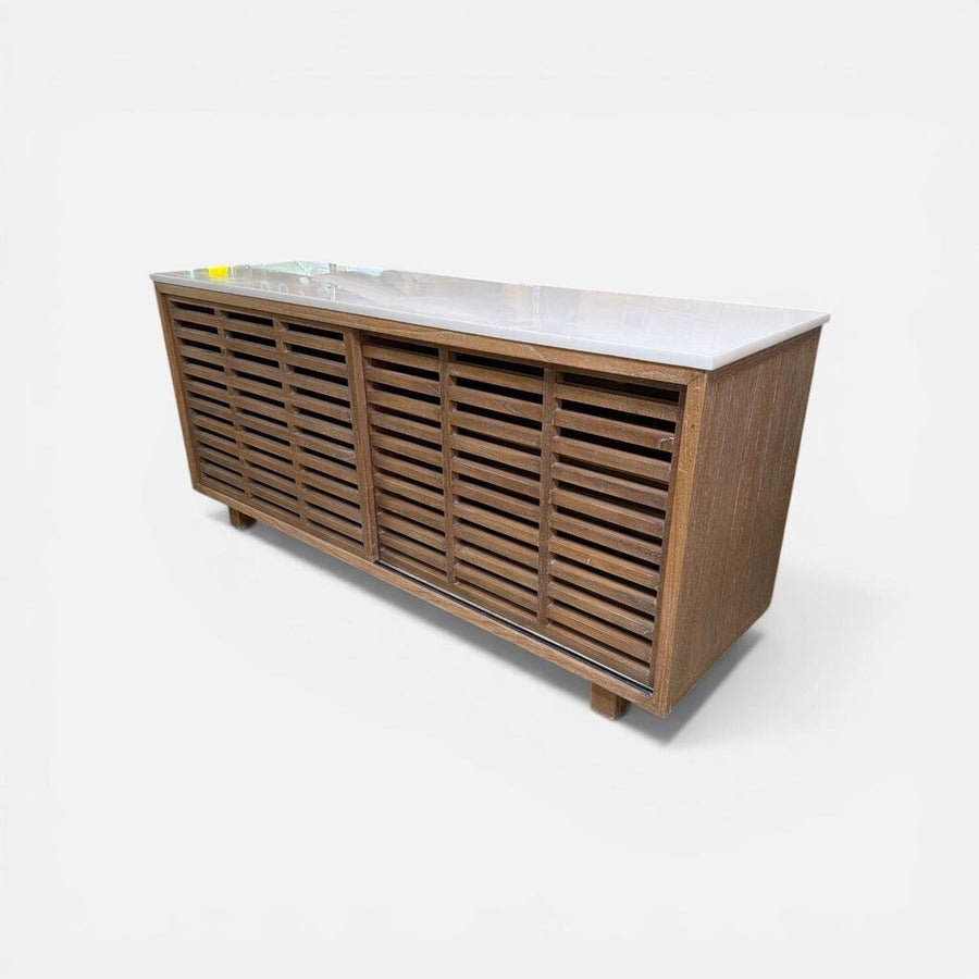 Slatted TV Sideboard w/Marble Top