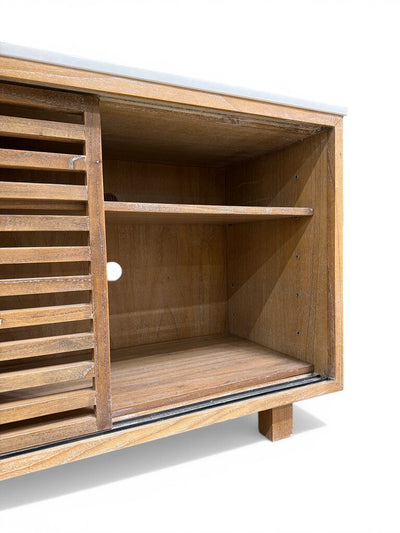 Slatted TV Sideboard w/Marble Top