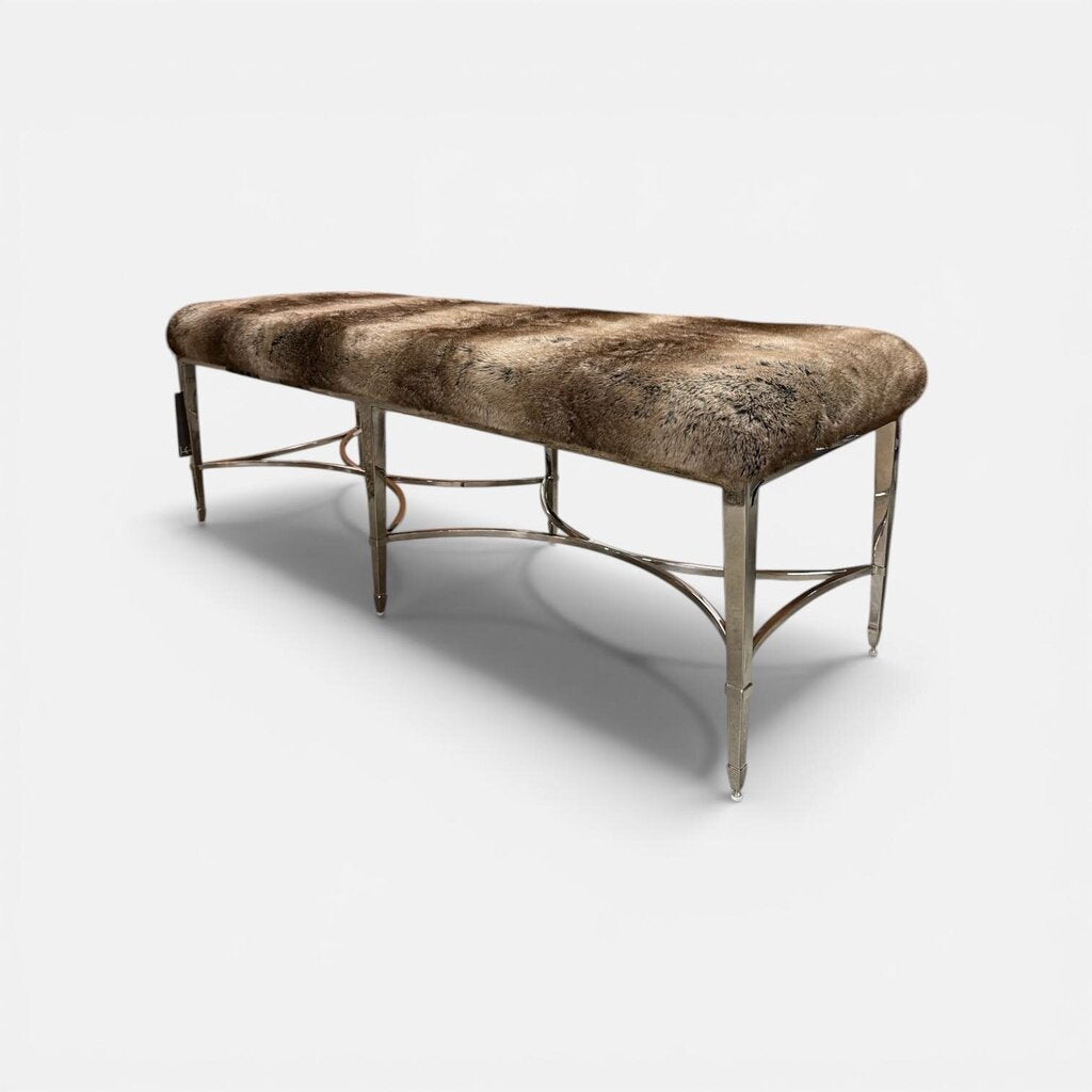 Polished Steel Faux Fur Bench - FABULOUS