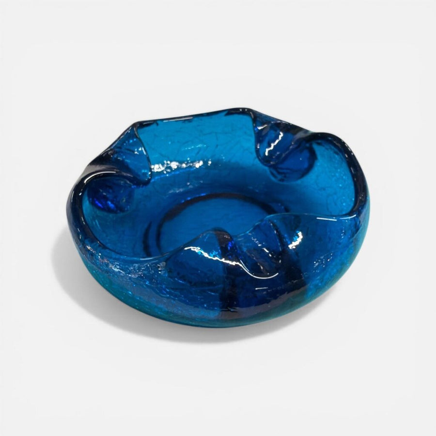 Blenko Mid-century Modern Crackle Blue Ashtray-Catchall