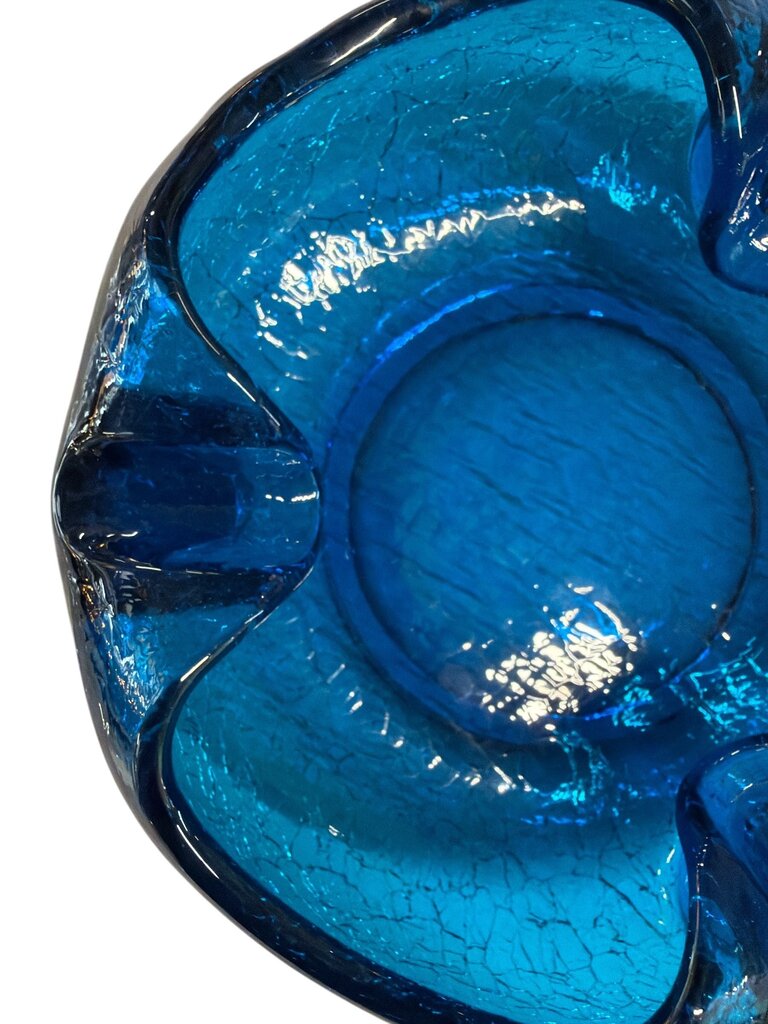Blenko Mid-century Modern Crackle Blue Ashtray-Catchall