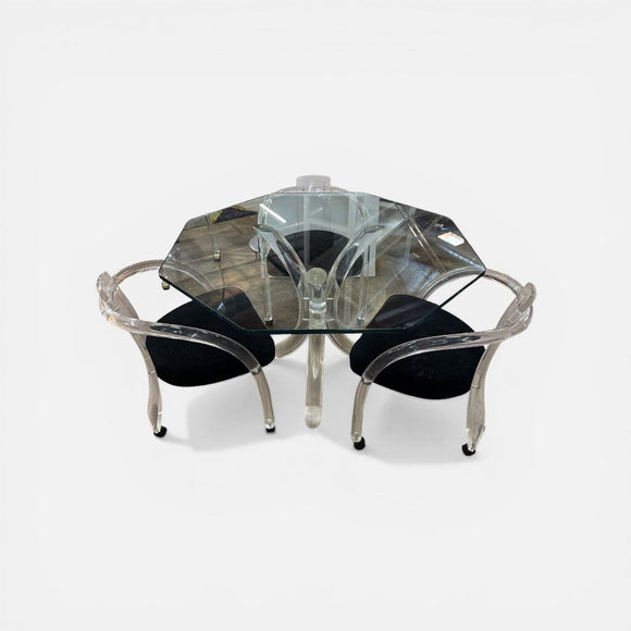 Mid Century 1970's Lucite Dining Set Table & 3 Chairs
