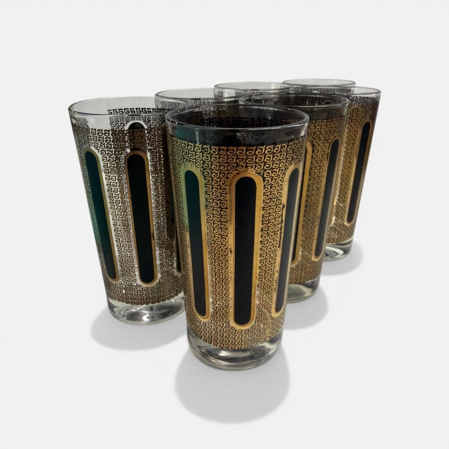 Culver Mid Century Tiffany Black Highballs (Set of 7)