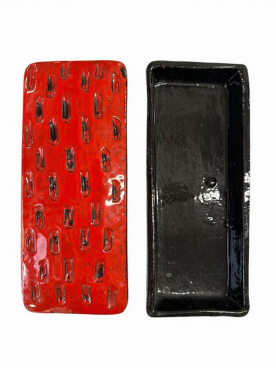 Mid Century Red and Black Italian Ceramic Trinket Box