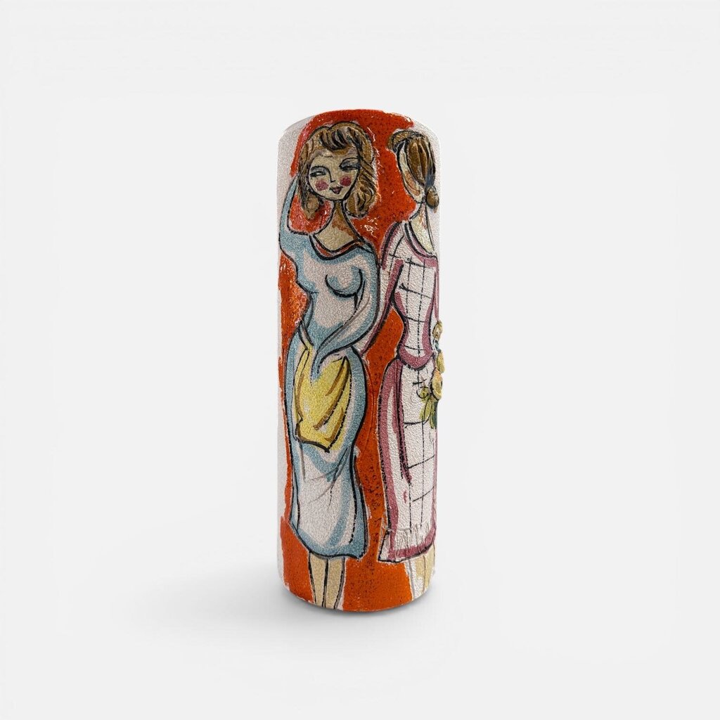 Vintage Italian Textured Ceramic Vase with Female Figures