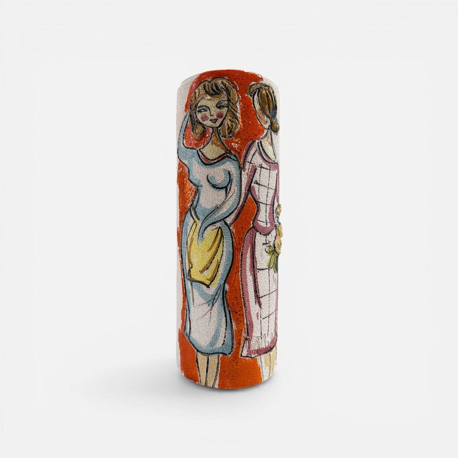 Vintage Italian Textured Ceramic Vase with Female Figures