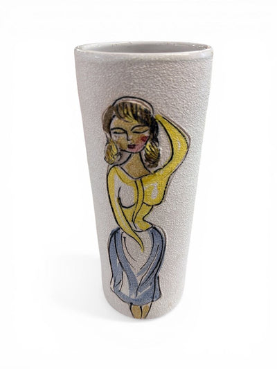 Vintage Italian Textured Ceramic Vase with Female Figures