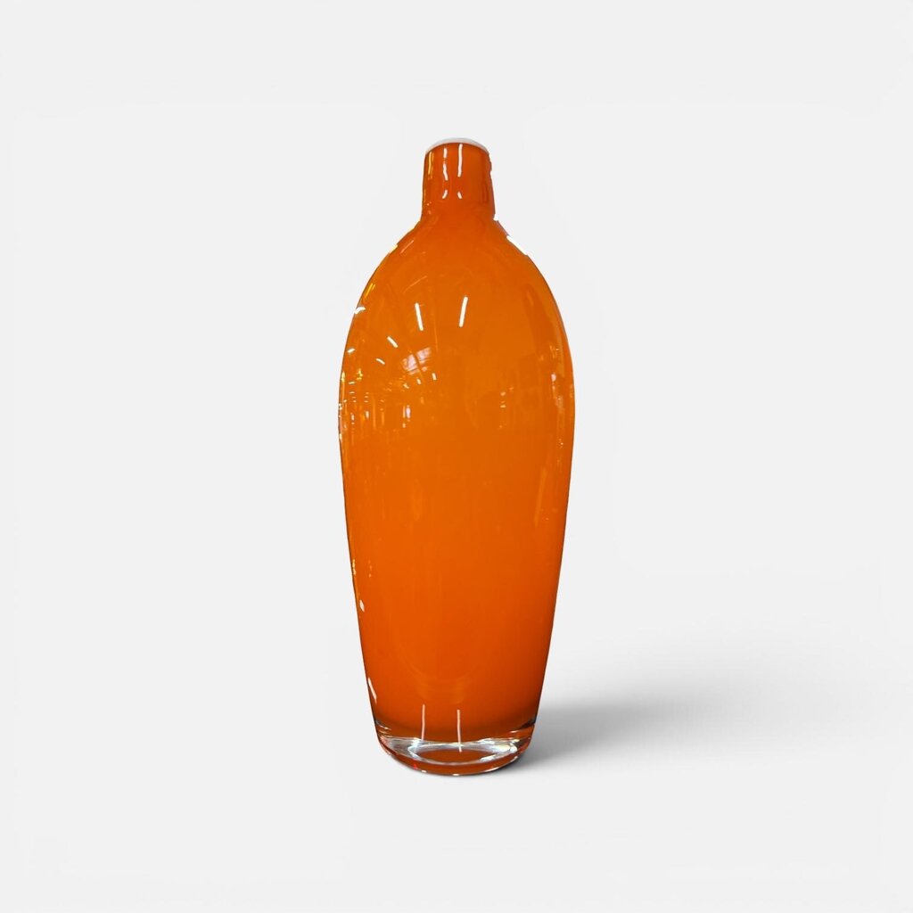 MCM Hand Blown Empoli Style Orange Vase with White Rim