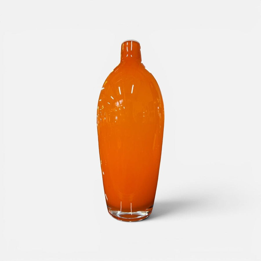 MCM Hand Blown Empoli Style Orange Vase with White Rim
