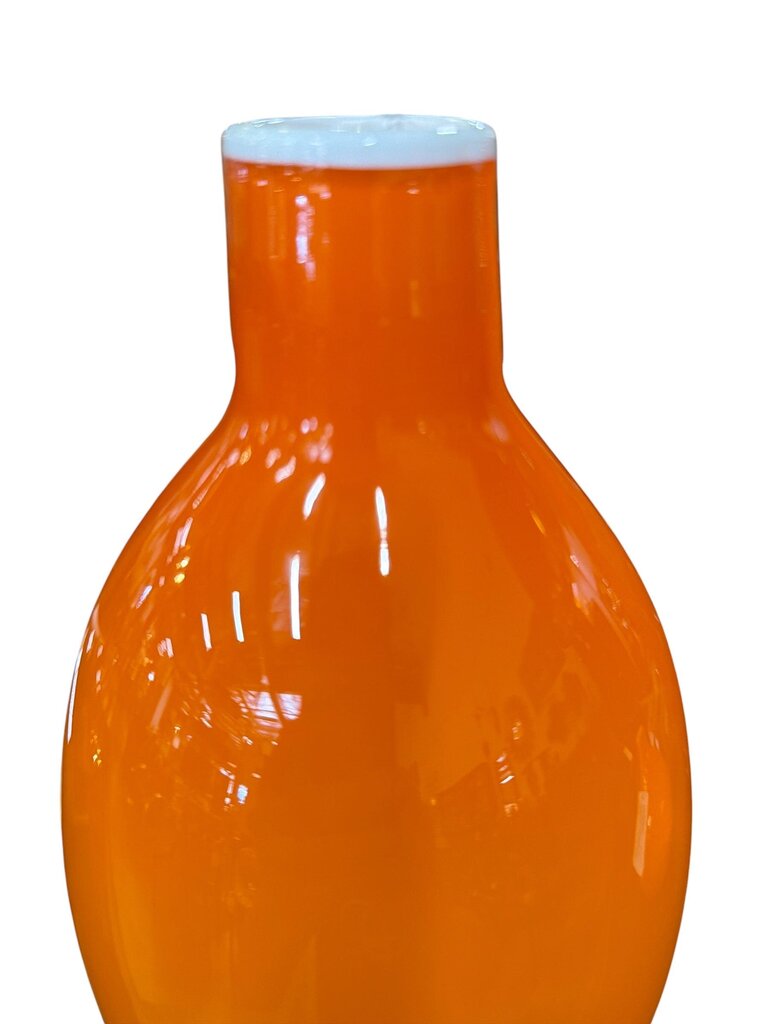 MCM Hand Blown Empoli Style Orange Vase with White Rim