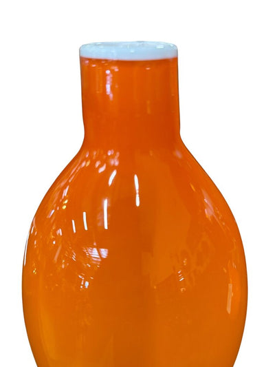 MCM Hand Blown Empoli Style Orange Vase with White Rim