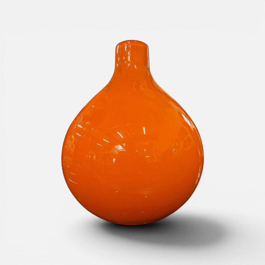 Vintage Italian Hand-Blown Studio Art Glass Bud Vase in Orange with White Interior