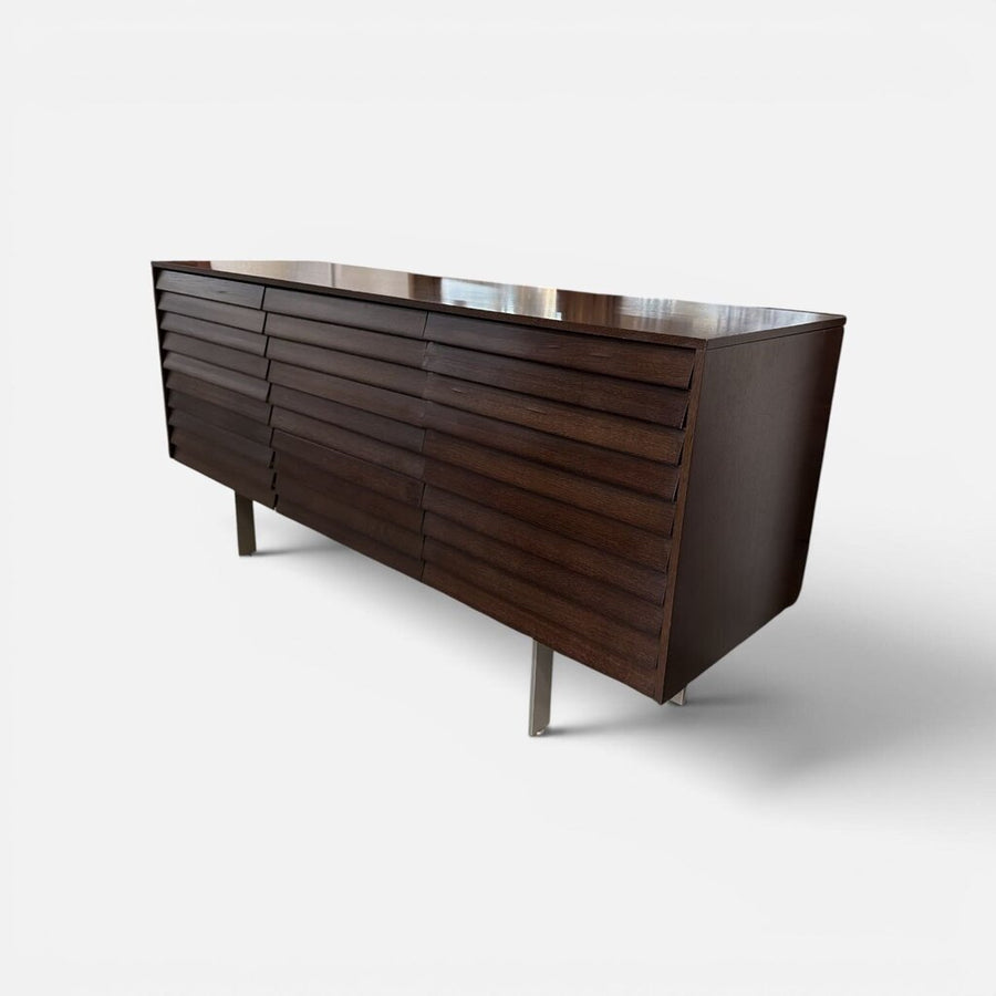 Design Within Reach Walnut Credenza with Floating Stainless Steel Base
