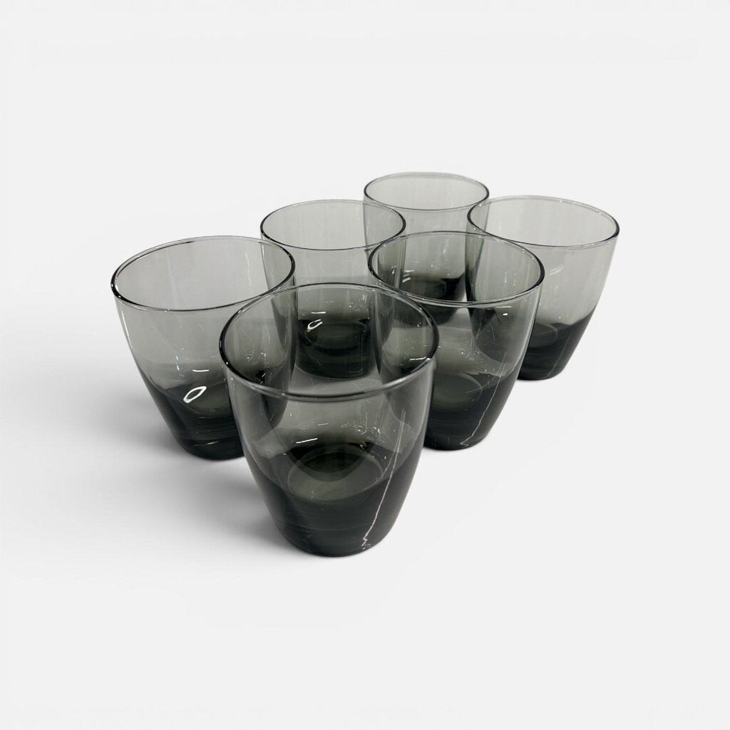 Mid Century Smoked Glass Old Fashioned Glasses (Set of 6)