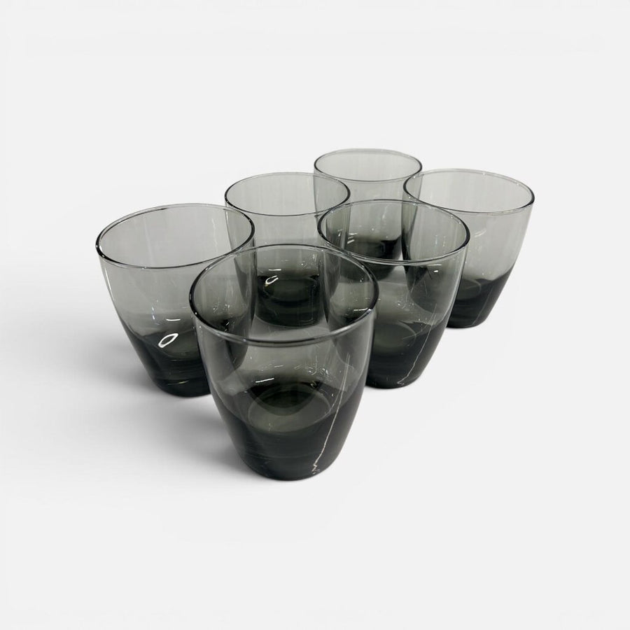 Mid Century Smoked Glass Old Fashioned Glasses (Set of 6)