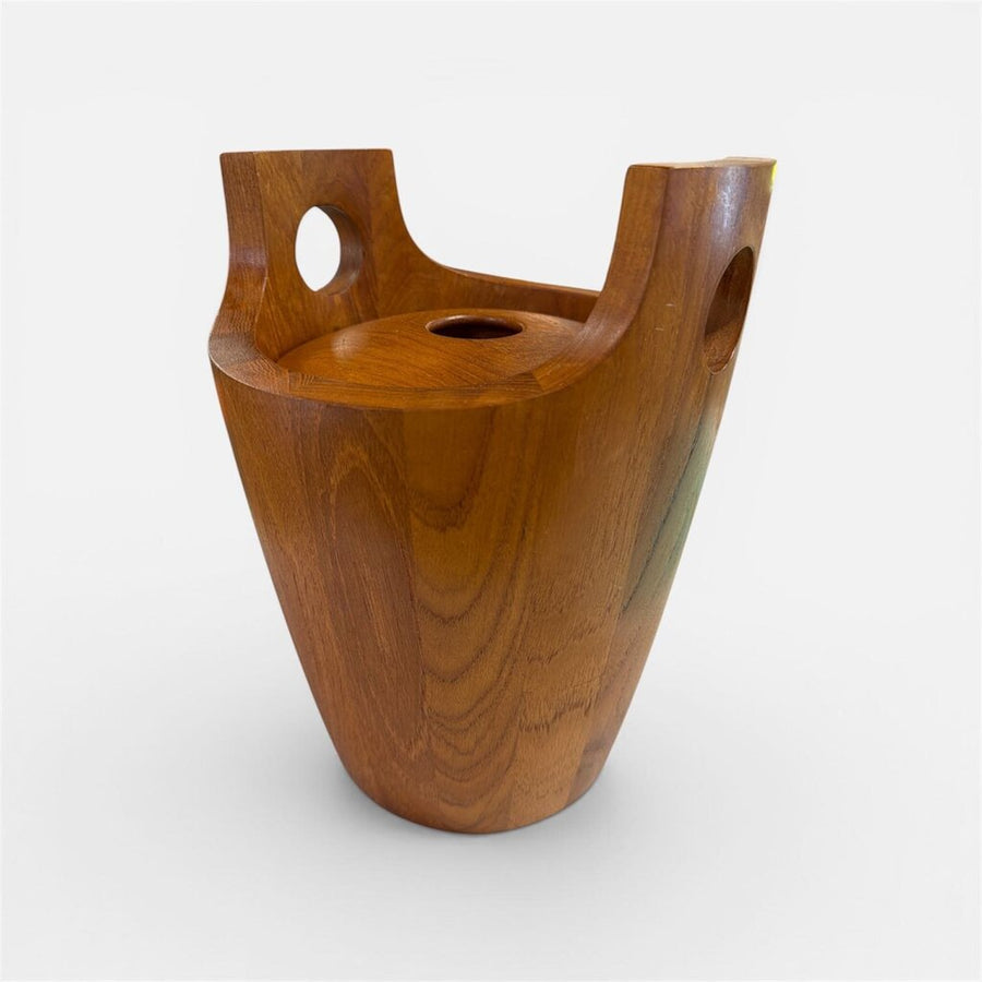 Solid Slaved Teak Mid Century Ice Bucket with RARE Orange Liner