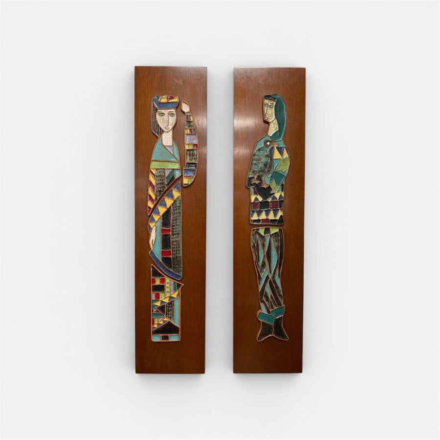PAIR Harris Strong Mid Century Monumental Art Tile Wall Sculptures (Set of 2)