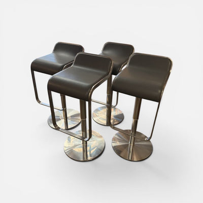 FOUR Italian Piston Stools in Stainless and Grey (Set of 4)