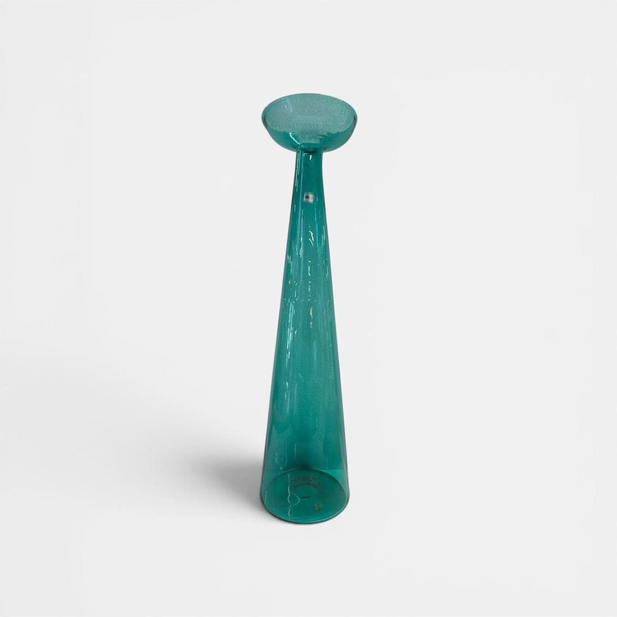 Vintage 1987 #8727 Blenko 24.5" Tall Antique Green Candle Vase by Don Shephard