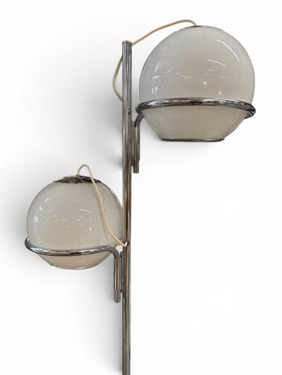 Vintage Mid Century Reggiani Italian Modern Double White Glass Orb Chrome Floor Lamp with Marble Base
