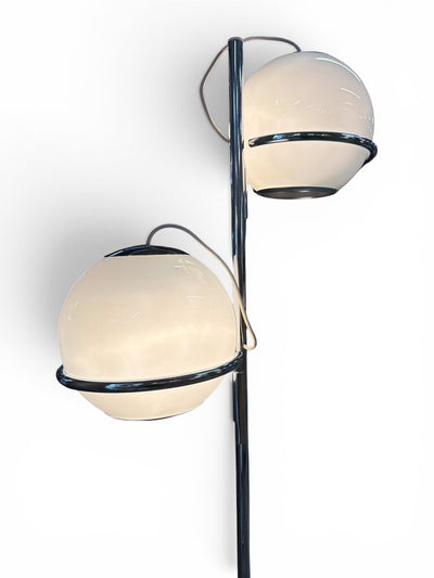 Vintage Mid Century Reggiani Italian Modern Double White Glass Orb Chrome Floor Lamp with Marble Base