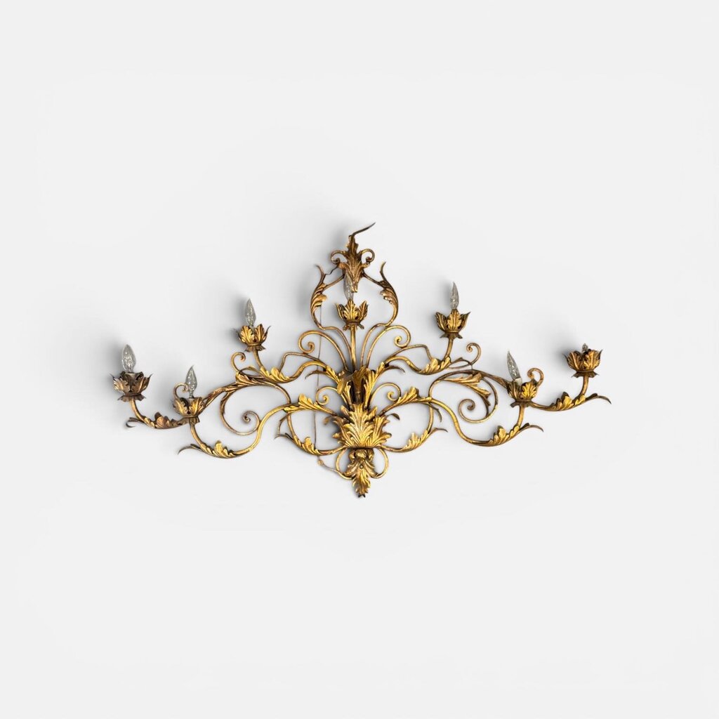 Hollywood Regency Gilt Metal 7-Light Wall Sconce