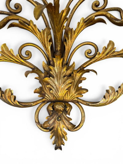 Hollywood Regency Gilt Metal 7-Light Wall Sconce