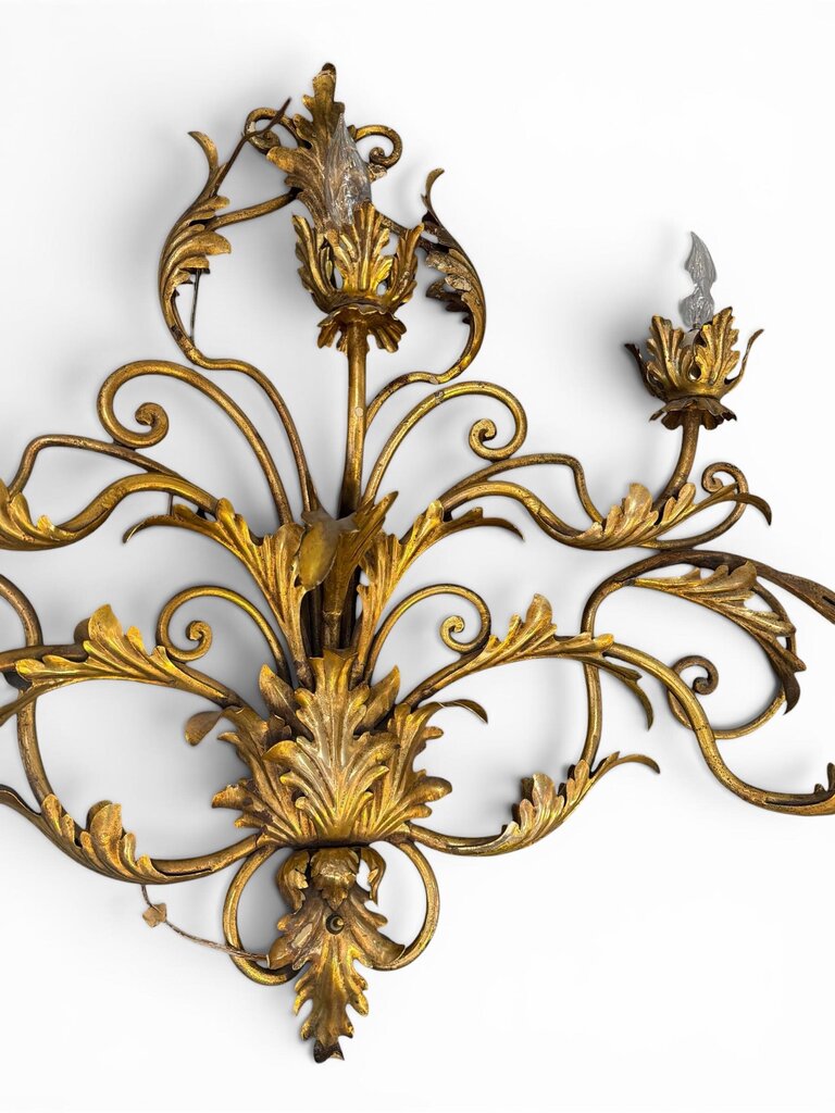 Hollywood Regency Gilt Metal 7-Light Wall Sconce