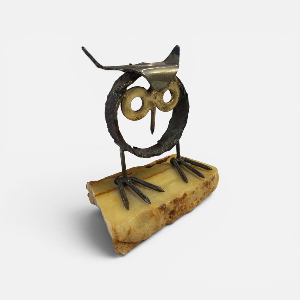 Brass Mid Century Owl on Stone Base