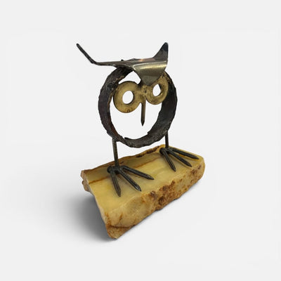 Brass Mid Century Owl on Stone Base