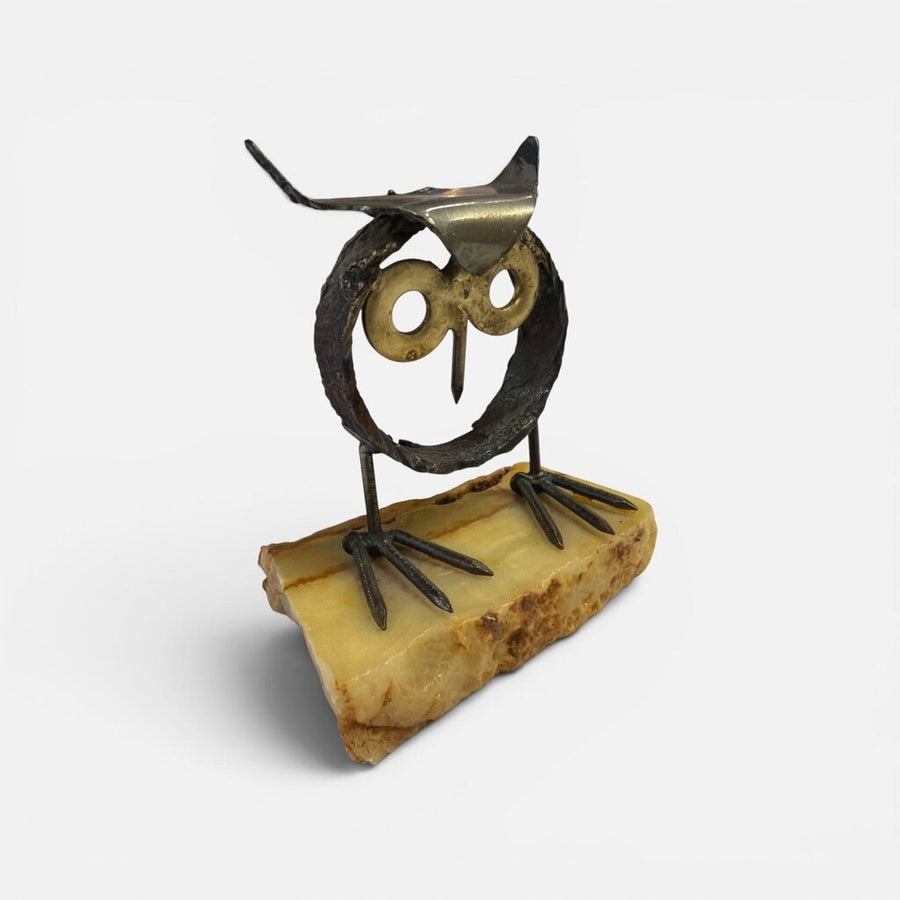 Brass Mid Century Owl on Stone Base