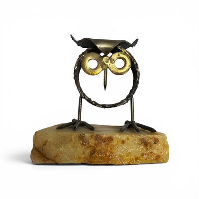 Brass Mid Century Owl on Stone Base