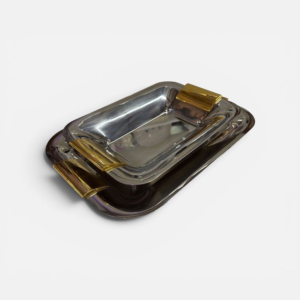 Italian Mid Century Chrome and Brass Serving Tray (Set of 2)