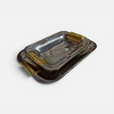 Italian Mid Century Chrome and Brass Serving Tray (Set of 2)