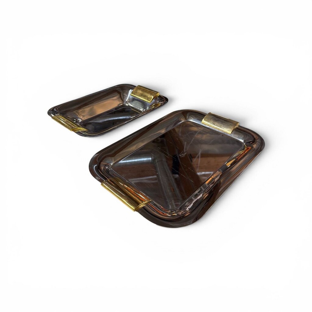 Italian Mid Century Chrome and Brass Serving Tray (Set of 2)