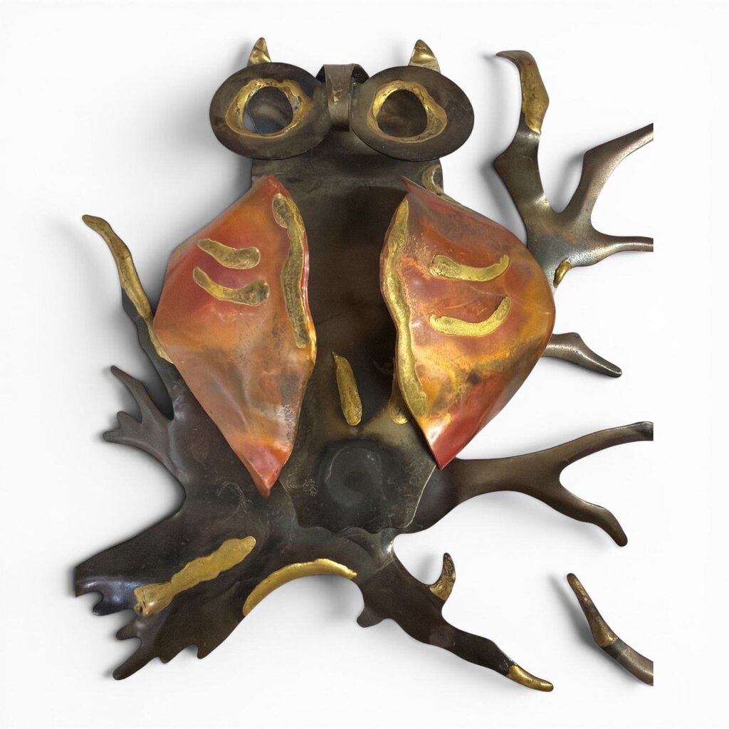 Mid Century Owl in Copper and Metal Artwork (2 piece)