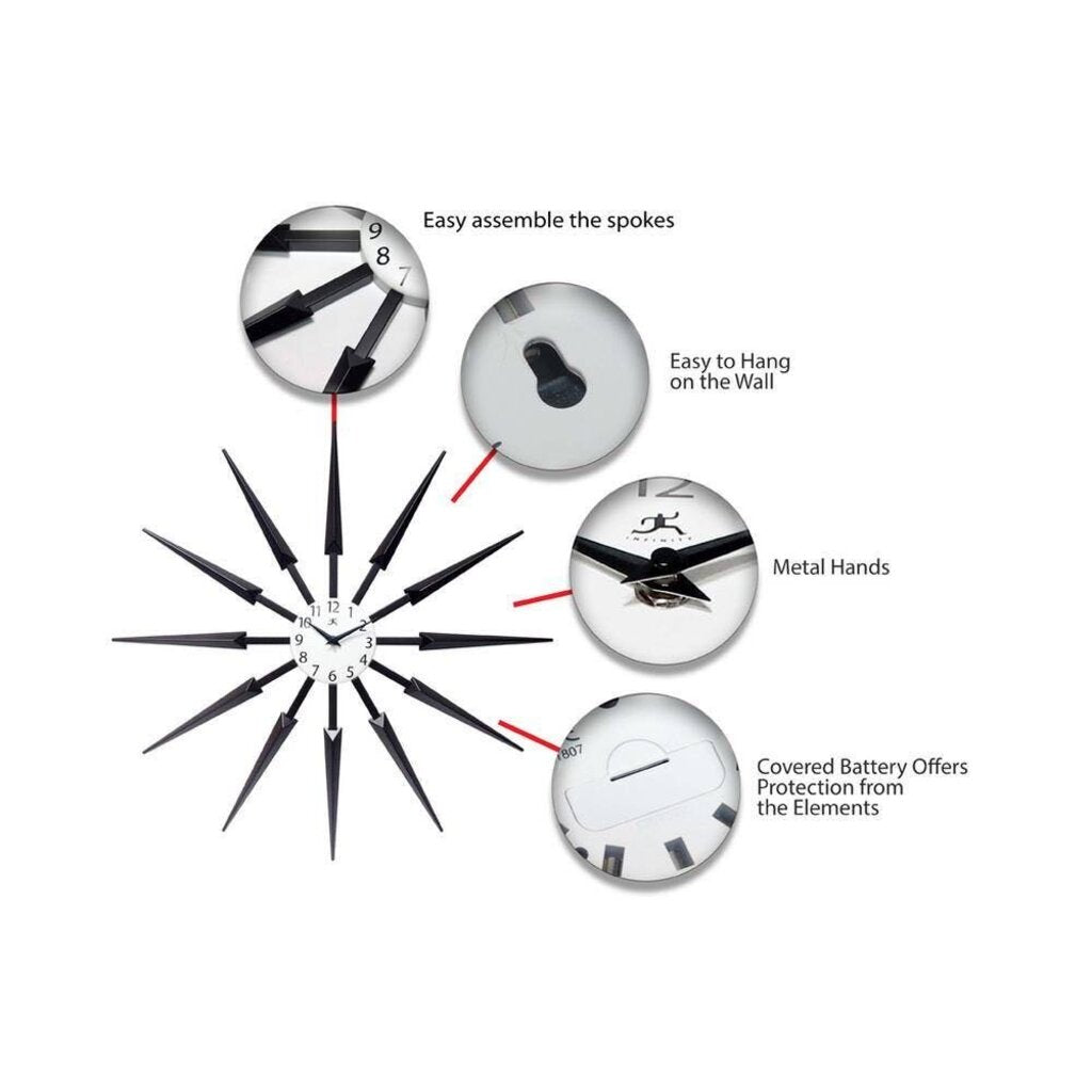 Midcentury/Modern Starburst Dark Brown Wall Clock 24.5 Inch