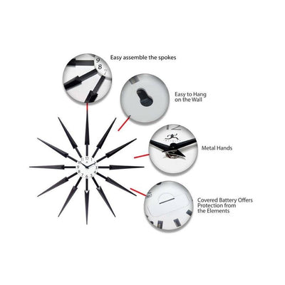 Midcentury/Modern Starburst Dark Brown Wall Clock 24.5 Inch